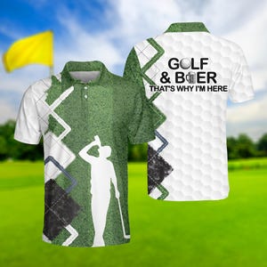 Golf & Beer Polo Shirt: Custom All-Over Print, Moisture-Wicking Pique Knit