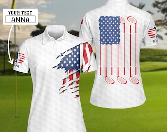 American Flag Golf Polo Shirt: Patriotic Women's Golfer Apparel