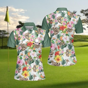 Women Polo Tropical Flowers Shirt, Women Polo Shirt, Women Summer Polo Golf Shirt
