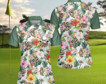 Polo de golf para mujer con estampado floral tropical