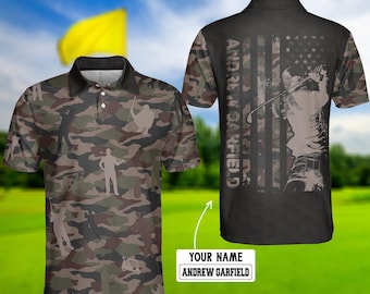 Kundenspezifisches Golf-Polo-Shirt, Silhouette der amerikanischen Flagge, Golfbekleidung für Herren
