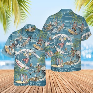 Skeleton Beach Summer Hawaiian Shirt, Tropical Beach Shirt, Funny Hawaiian Shirt for Men