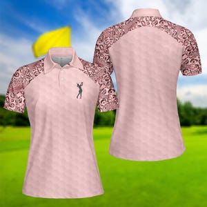 Leopard Pink Golf Women Polo Shirt, Ladies Golf Top, Golf Team Club Shirt, Golf Matching Shirt