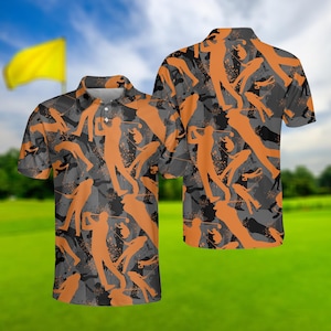 Orange Camo Golf Polo Shirt: Men&#39;s & Women&#39;s Custom Pique Knit
