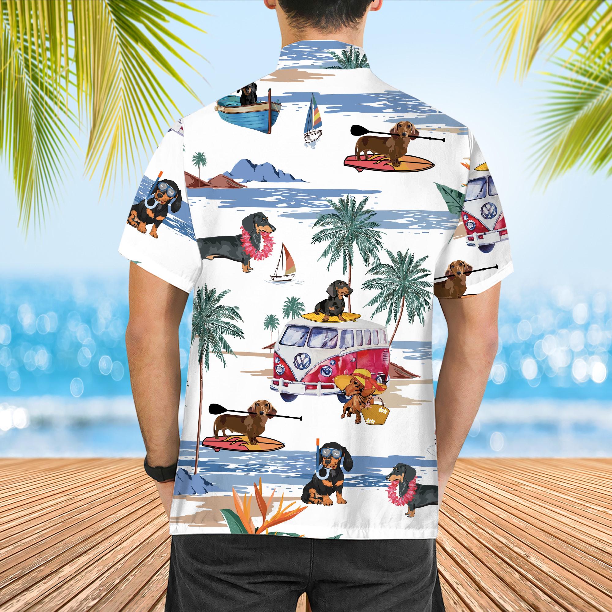 Camicia hawaiana personalizzata con bassotto: camicia Aloha estiva tropicale - Italia