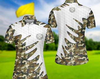 Polo de golf con estampado de gato para mujer: punto piqué con estampado militar