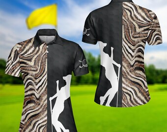 Polo de golf con estampado de cebra para mujer, camiseta transpirable