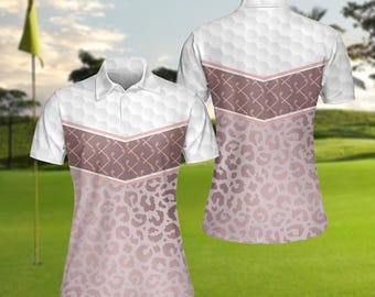 Polo rosa dorado para mujer, polo de golf para mujer, polo de golf con estampado de leopardo para mujer