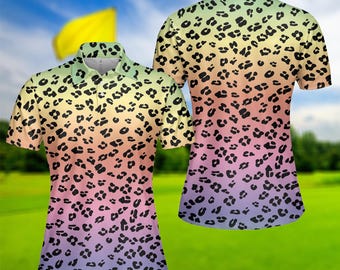 Camisa polo leopardo arco-íris neon - estilo golfe feminino