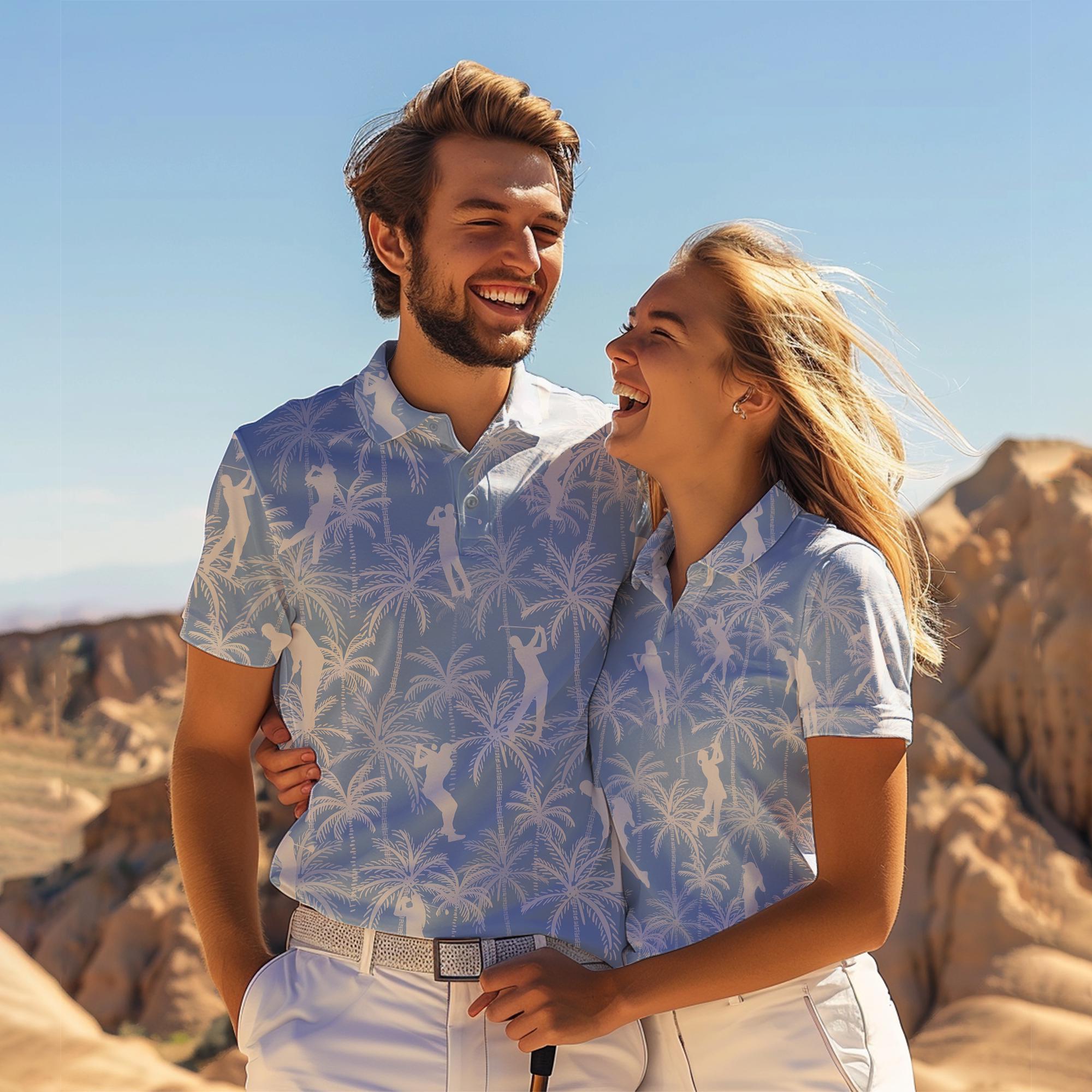 Couple Palms Golf Polo Shirt: Custom Tropical Print