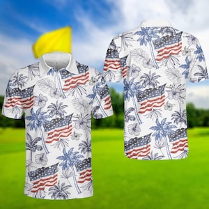 Patriotic Golf Polo Shirt: USA Tropical Aloha Print
