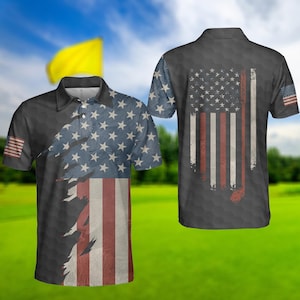 American Golf Men Polo Shirt, Retro USA Flag Shirt, Golf Polo Shirt For Men, Golfer Gift, Gift For Dad Birthday, Father&#39;s Day