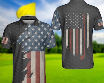 Retro USA Flagge Golf Poloshirt - Amerikanischer Golfer Geschenk