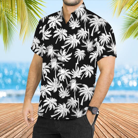 Black Palm Tree Hawaiian Shirt: Tropical Summer Vacation Outfit - Etsy