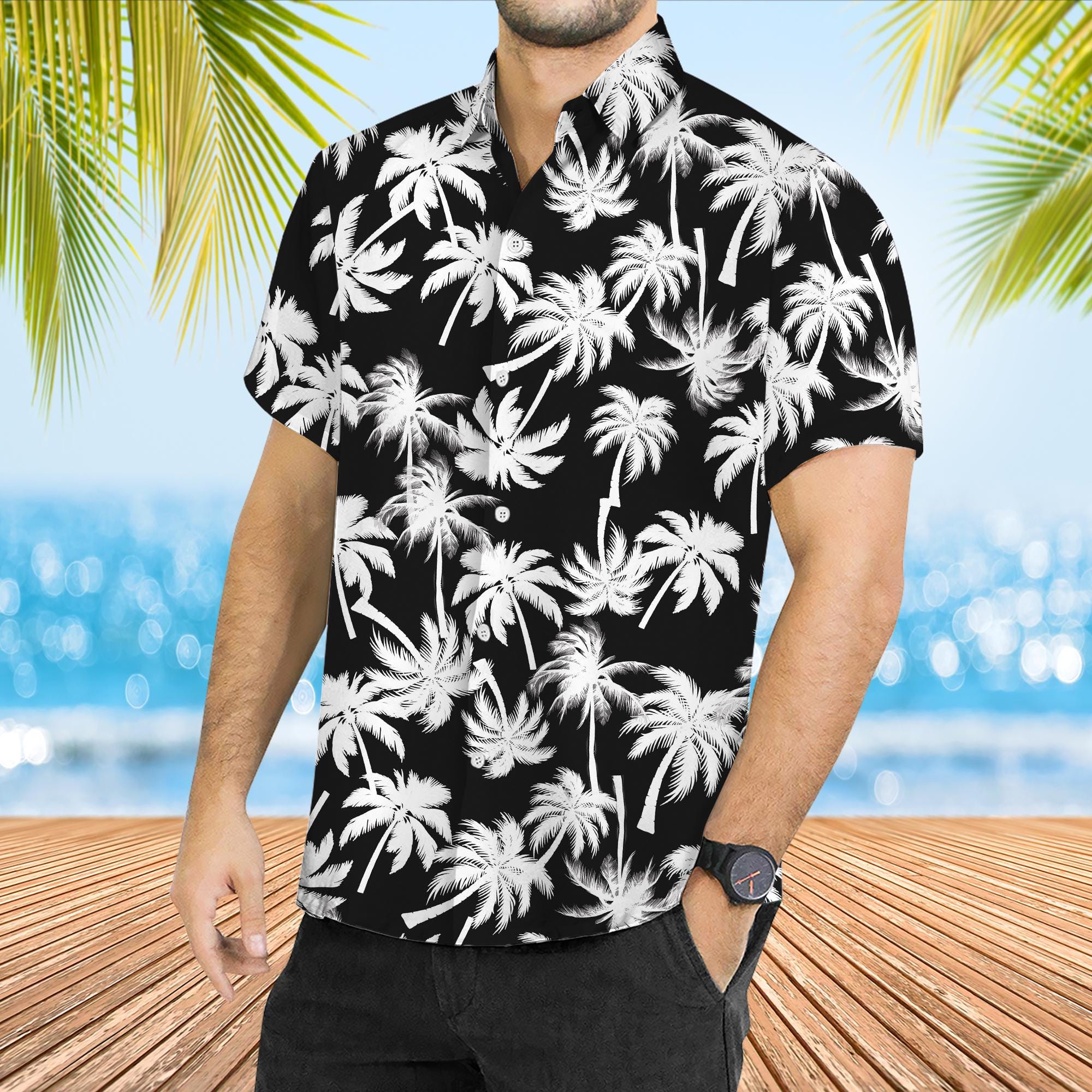 Black Palm Tree Hawaiian Shirt: Tropical Summer Vacation Outfit - Etsy