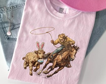 Comfort Colors Easter Cowboy Shirt, Western Bunny Basket Graphic Tee, Retro Spring Country Gift