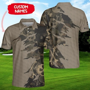 Custom Golfing Skull Camo Polo Shirt: Personalized Golf Gift