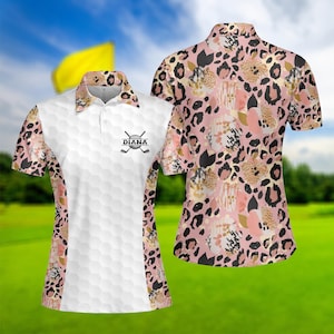 Pink Leopard Golf Polo Shirt, Leopard Pattern Golf Polo Shirt, Gift For Golfer, Funny Golf Shir, Women Golf Shirt