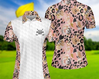 Pink Leopard Print Golf Polo Shirt: Women's Slim Fit