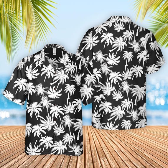 Black Palm Tree Hawaiian Shirt: Tropical Summer Vacation Outfit - Etsy