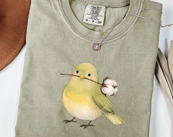Comfort Colors  Cute Bird Flower Shirt, Comfort Colors Nature Tee, Spring Gift for Women Men