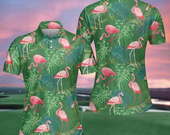 Polo de mujer con flamenco tropical: ropa de golf verde