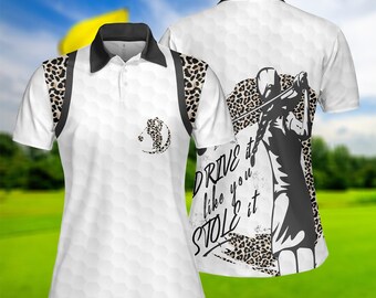 Camisa polo feminina de golfe com estampa de leopardo: presente para golfistas