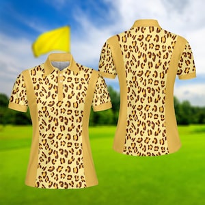 Yellow Gold Leopard Women Polo Shirt, Women Golf Polo Shirt, Golf Lover Shirt, Perfect Gift For Women