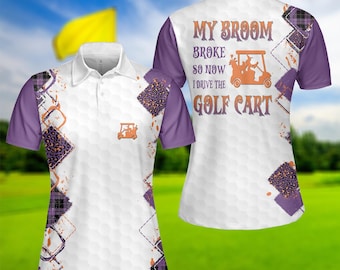 Polo de golf de Halloween: Escoba rota, divertida camiseta de golf para mujer