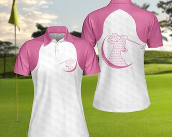 Polo de golf rosa: corte entallado para mujer, estampado vibrante