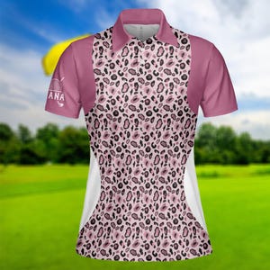 Women Polo Golf Shirt, Leopard Pink Women Polo Shirt, Best Golfing Shirt For Ladies