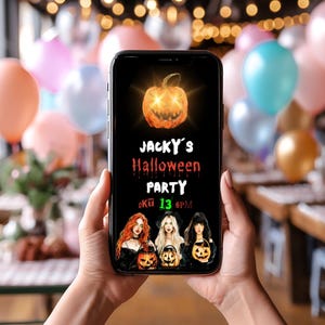 Halloween pompoen enge verjaardag geanimeerde uitnodigingskaart aanpasbare eCard Direct downloaden na aankoop gratis bewerken Canva