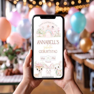 Elf Bosdieren Regenboog Verjaardag geanimeerde uitnodigingskaart aanpasbare eCard Direct downloaden na aankoop gratis bewerken Canva