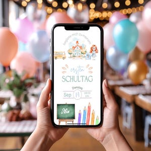 Eerste schooldag geanimeerde schoolinschrijvingsbord uitnodigingskaart aanpasbare eCard Direct downloaden na aankoop gratis bewerken Canva
