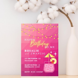Invitación de cumpleaños cóctel como tarjeta electrónica digital en formato DIN A6 - Descarga instantánea después de su personalización