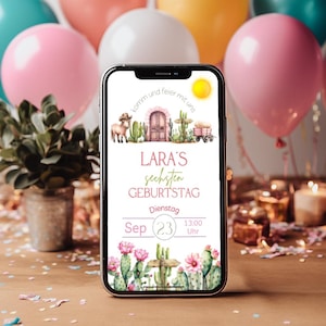 Cactus Paard Meisje Verjaardag geanimeerde uitnodigingskaart aanpasbare eCard Direct downloaden na aankoop gratis bewerken Canva