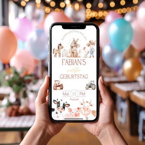 Boer Graafmachine Paard Cowboy Verjaardag geanimeerde uitnodigingskaart aanpasbare eCard Direct downloaden na aankoop gratis bewerken Canva