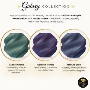 May include: The Galaxy Collection features three shimmering colors: Aurora Green, Galactic Purple, and Nebula Blue. Each color has a deep, sparkly finish. The text on the image says "Galaxy Collection".