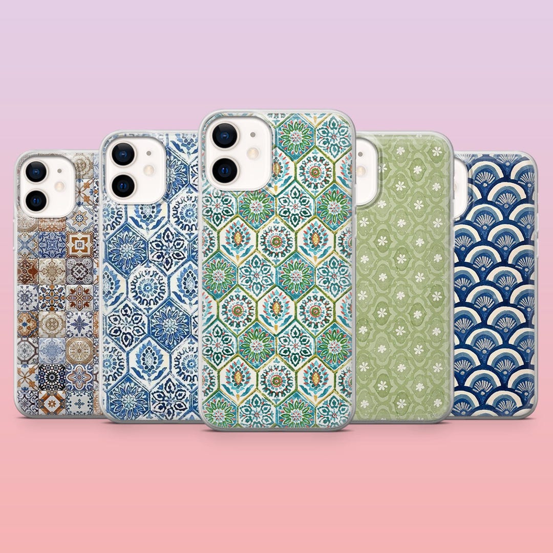 Tile Phone Case Tile Art Phone Case Mosaic Moroccan Tile Cover for iPhone 16 Pro, 15 ...