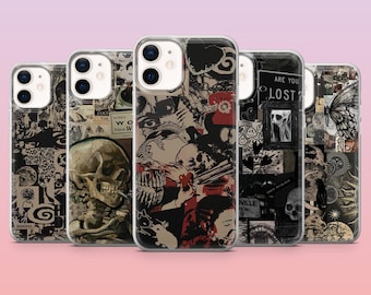 Funda de teléfono grunge gótica emo gótica para iPhone 16 Pro, 15, 14, 13, 12, Samsung S25+, S24FE, S23, S22, A16, Pixel 9Pro, 8A