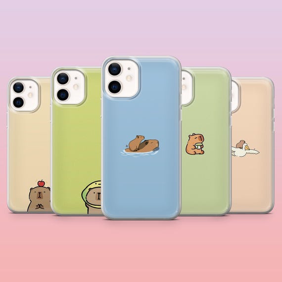 Minimal Phone Case Cute Rodent Capybara Cover for iPhone 16 Pro, 15, 14, 13, 12, Samsung S25+, S24FE, S23, S22, A16, A55, A25, Pixel 9Pro