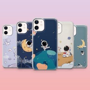 Mini Astronaut Phone Case Space Cosmonaut Cover for iPhone 16 Pro, 15, 14, 13, 12, Samsung S25, S24, S23, S22, A16, A25,Pixel 9, 8