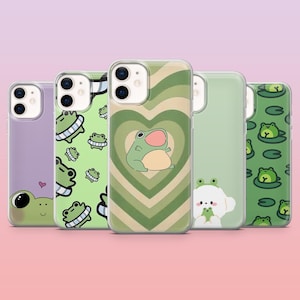 Coque de portable grenouille minimaliste et mignon crapaud pour iPhone 16 Pro, 15, 14, 13, 12, Samsung S25+, S24FE, S23, S22, A16, A25, Pixel 9Pro