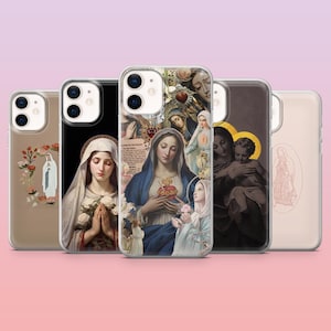 Holy Mary Handytasche Christian Jungfrau Maria Cover für iPhone 16 Pro, 15, 14, 13, 12, Samsung S25+, S24FE, S23, S22, A16, A25, Pixel 9Pro, 8A