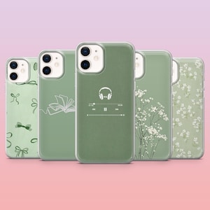 Funda de teléfono minimalista de color verde salvia con estética verde para iPhone 16 Pro, 15, 14, 13, 12, Samsung S25+, S24FE, S23, S22, A16, A25, Pixel 9Pro