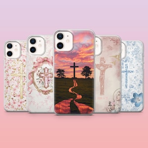 Jesus Cross Phone Case Catholic Christian Cover for iPhone 16 Pro, 15, 14, 13, 12, Samsung S25+, S24FE, S23, S22, A16, A25, Pixel 9Pro,8A