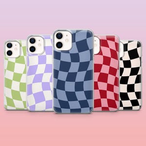 Wavy Checkered Phone Case Checkboard Check Cover for iPhone 16 Pro, 15, 14, 13, 12, Samsung S25+, S24FE, S23, S22, A16, A25, Pixel 9Pro,8A