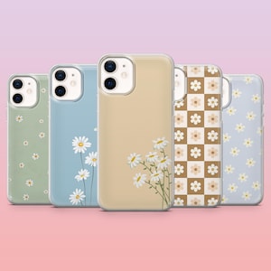 Custodia per telefono Daisy, custodia minimalista con fiori carini per iPhone 16 Pro, 15, 14, 13, 12, Samsung S25+, S24FE, S23, S22, A16, A25, Pixel 9Pro, 8A