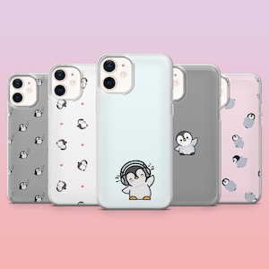 Custodia per telefono a forma di pinguino carino, custodia minimalista per animali carini per iPhone 16 Pro, 15, 14, 13, 12, Samsung S25+, S24FE, S23, S22, A16, Pixel 9Pro, 8A