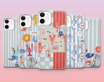 Resort Stripe Phone Case Summer Blue Stripe Cover for iPhone 16 Pro, 15, 14, 13, 12, Samsung S25+, S24FE, S23, S22, A16, A25, Pixel 9Pro, 8A